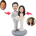 Custom Wedding Bobbleheads Couple In Silver Suit And White Fishtail Skirt Caker Topper