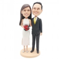 Custom Wedding Bobbleheads Couple In White Slit Dress