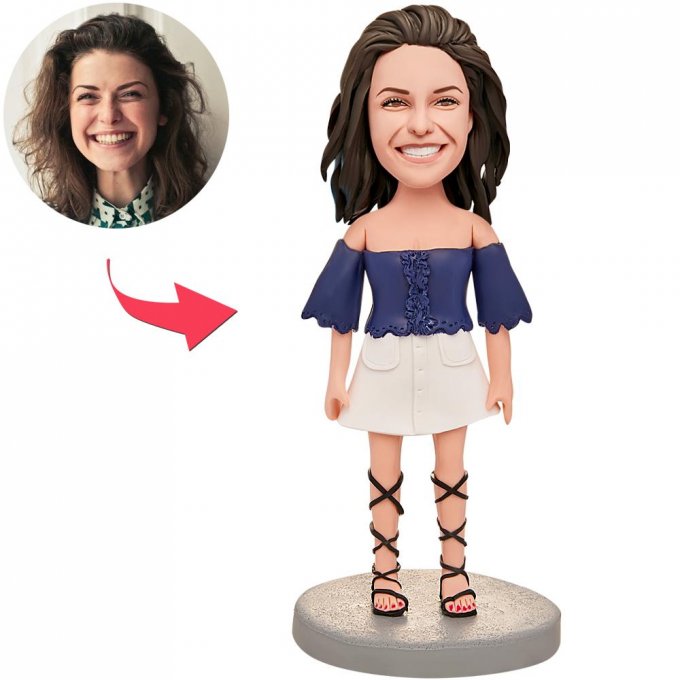 Cute Beautiful Woman Custom Bobblehead With Engraved Text