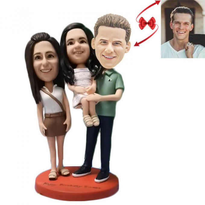 Dad and Mom Hold Daughter Custom Bobblehead