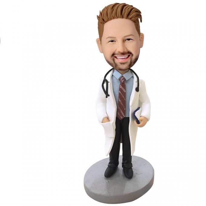 Doctor With Stethoscope Custom Bobblehead With Engraved Text