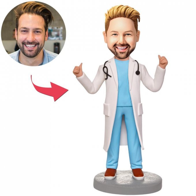 Doctor With Thumbs Up Custom Bobblehead And Engraved Text