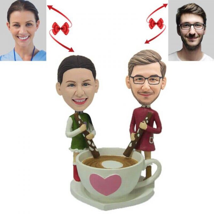 Double Stirring Coffee Custom Bobblehead