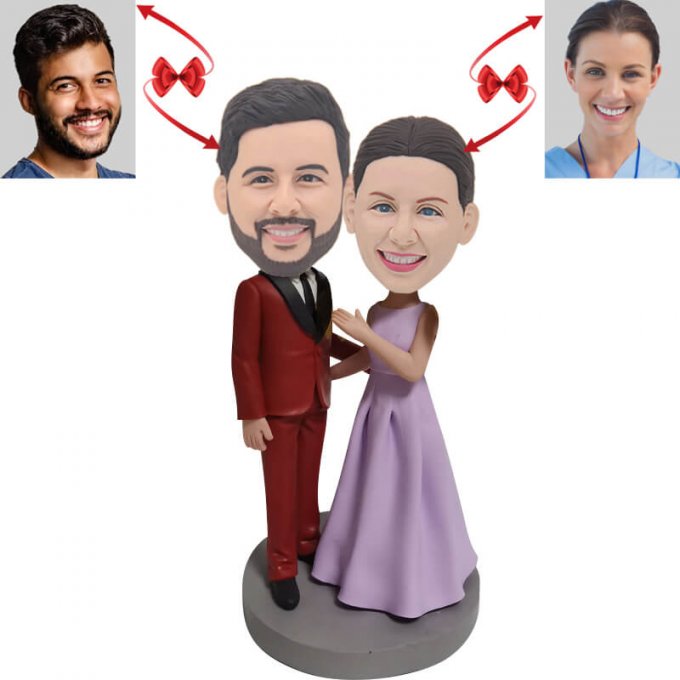 Elegant Wedding of Newlyweds Custom Bobblehead