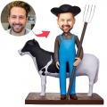 Farmer And Cow Custom Bobblehead With Engraved Text