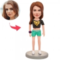 Fashion Woman Wearing Heart T-shirt Custom Bobblehead With Engraved Text