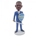 Father's Day Gifts Custom Male Office Staff Bobbleheads In Suit Holding Shield And Sword