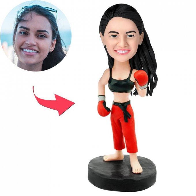 Female Boxer Custom Bobblehead With Engraved Text