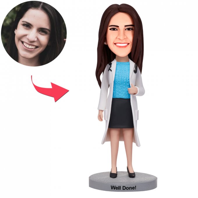 Female Doctor Give You A Thumbs Up Custom Bobblehead With Engraved Text