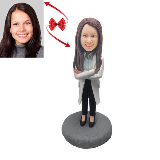 Female Doctor In Lab Coat Custom Bobblehead