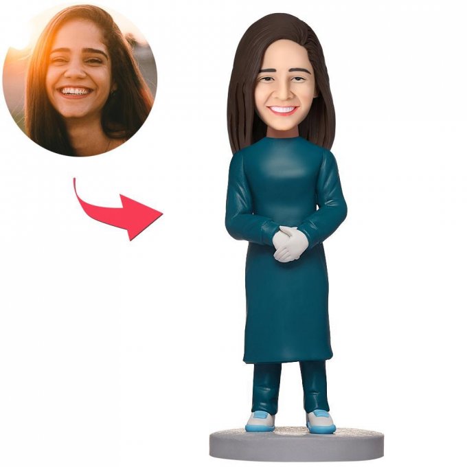 Female Doctor In Operating Room Custom Bobblehead With Engraved Text