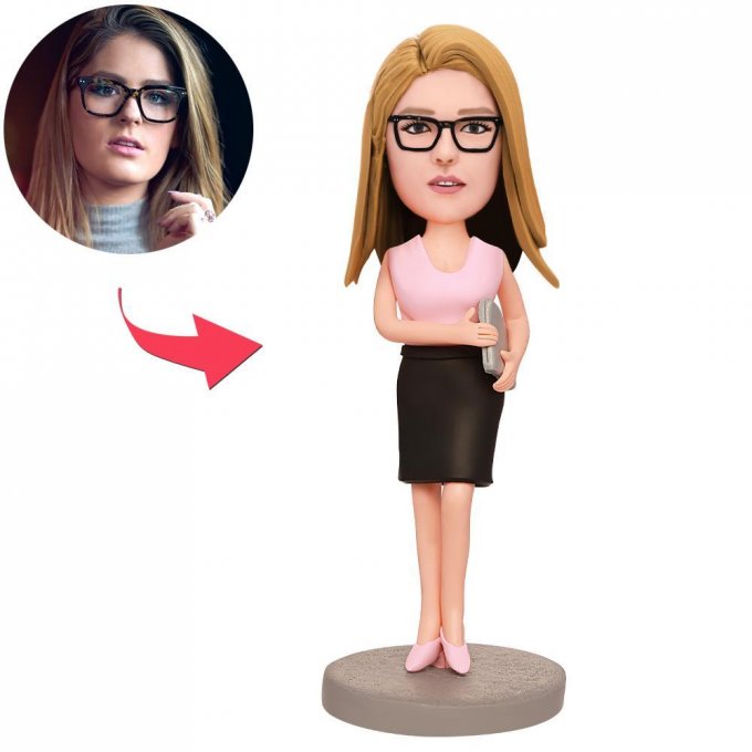 Female Executive Custom Bobblehead With Engraved Text