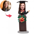 Female graduate standing on the podium Custom Bobblehead With Engraved Text