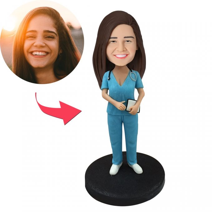 Female Nurse Custom Bobblehead With Engraved Text