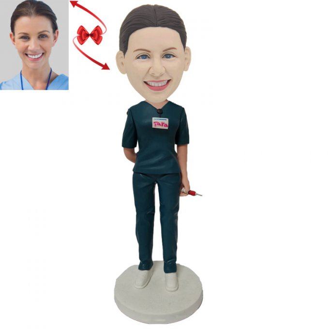 Female Nurse with Syringe Custom Bobblehead