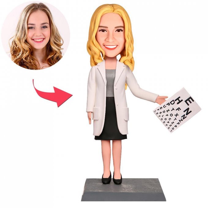 Female Optometrist Custom Bobblehead With Engraved Text