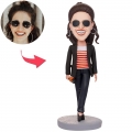 Female Reporter Custom Bobblehead With Engraved Text