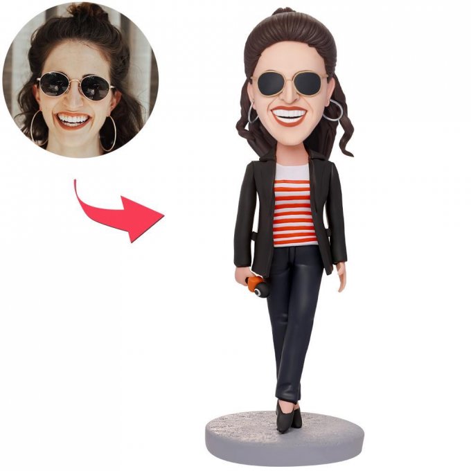 Female Reporter Custom Bobblehead With Engraved Text