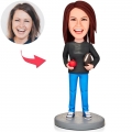 Female Teacher Holding Apple And Book Custom Bobblehead With Engraved Text