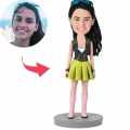 Female Wearing Green Dress Custom Bobblehead With Engraved Text