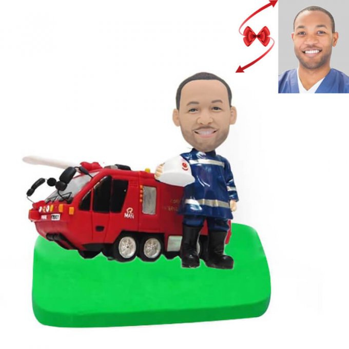 Fireman & Firetruck Figurine Custom Bobblehead