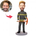 Fireman Holding Tools Custom Bobblehead With Engraved Text