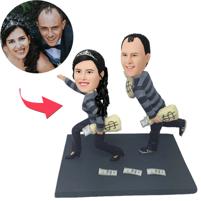 Funny Robbers Couple Custom Bobblehead With Engraved Text