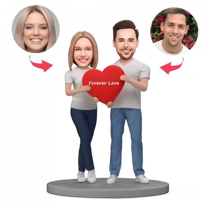 Gift For Couple Custom Bobblehead Couple Holding Red Heart