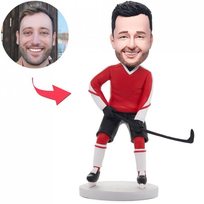 Gifts for Fans and Players Hockey Player In Red Clothes Custom Bobblehead With Player Name