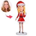 Girl Wearing Christmas Hat Custom Bobblehead With Engraved Text