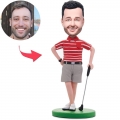 Golfer Posing In Red Shirt Custom Bobblehead With Engraved Text