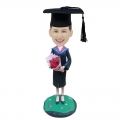 Graduated girls Holding Flowers Custom Bobblehead