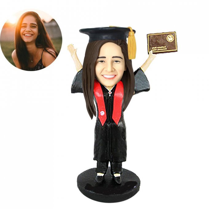 Graduation Girl Custom Bobblehead With Engraved Text