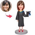 Graduation Girl Holding Graduation Gown Hat Custom Bobblehead With Engraved Text