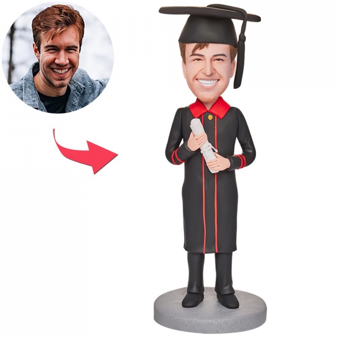 Graduation Happy Boy Holding Certificate Custom Bobblehead With Engraved Text