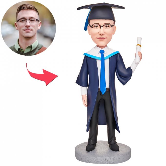 Graduation Happy Cool Boy Holding Certificate Custom Bobblehead With Engraved Text