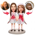 Halloween Twins Holding Hands Custom Bobblehead with Engraved Text