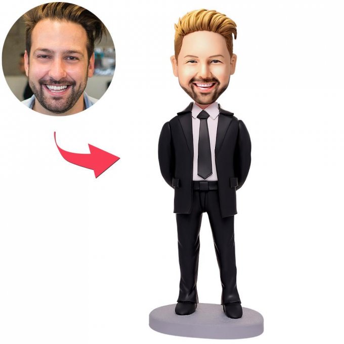 Hands Behind Business Man Custom Bobblehead With Engraved Text