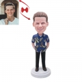 Handsome Guy Wearing A Flower T-Shirt Custom Bobblehead