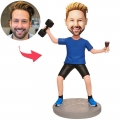 Happy Man Holding Dumbbells Custom Bobblehead