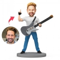 Happy Man White Shirt Holding Guitar Custom Bobblehead with Engraved Text for Dad