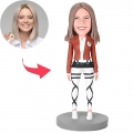 Happy Modern Woman Custom Bobblehead With Engraved Text