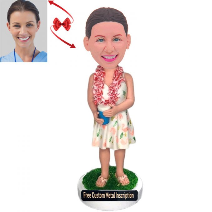 Hawaiian Bikini Custom Bobblehead with Free Metal Inscription