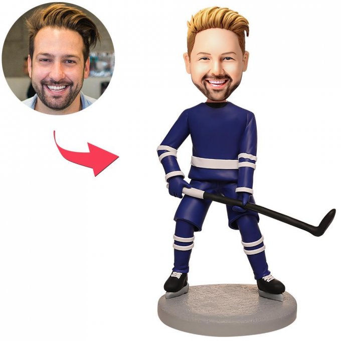 Hockey Player/NHL Player Gift Custom Bobblehead Player Wearing Blue Jersey Gift For Him