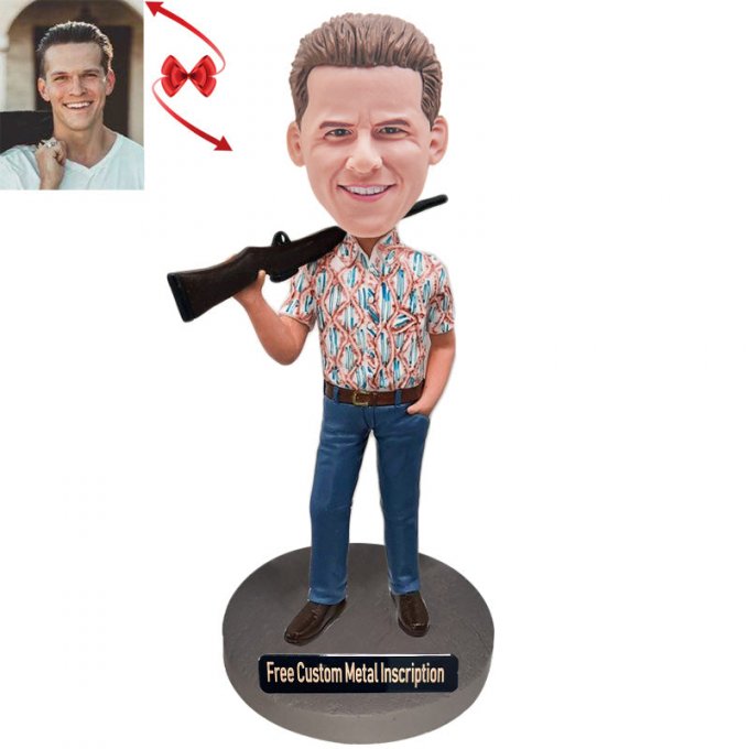 Hunting Man Custom Bobblehead with Free Metal Inscription