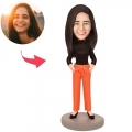 Lady in Casual Wear Custom Bobblehead With Engraved Text