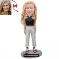 Lady in Hanging Neck Sexy Vest Custom Bobblehead with Free Metal Inscription