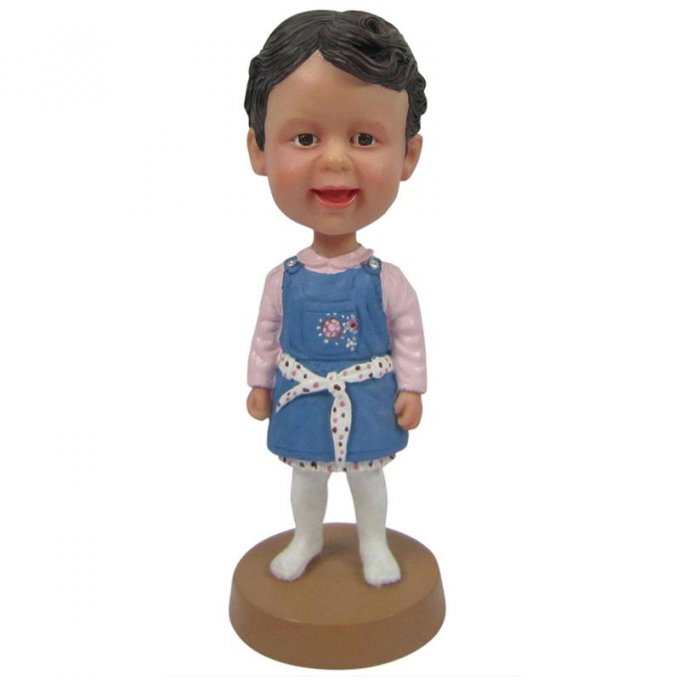 Little Girl In Blue Dress Custom Bobblehead With Engraved Text