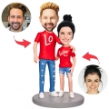 Love Couple Wearing Couple Shirts Custom Bobblehead With Engraved Text