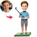 Male Golfer Posing Custom Bobblehead With Engraved Text